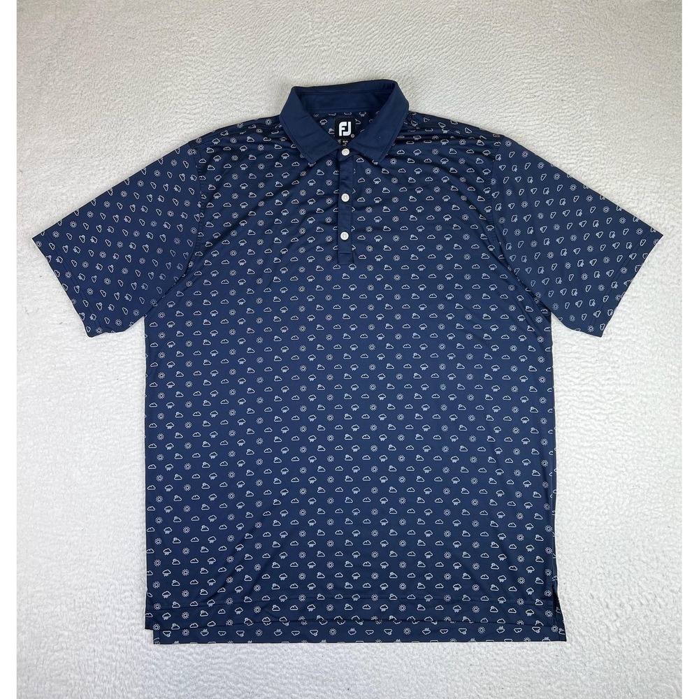 FootJoy Mens XL Blue Golf Polo Shirt Stretch Knit Weather Print